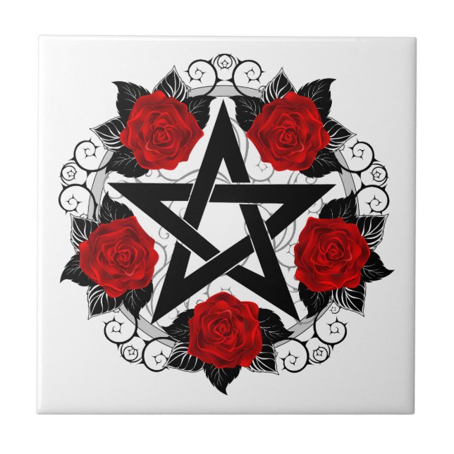 Pentagram with Red Roses Tile (Front)