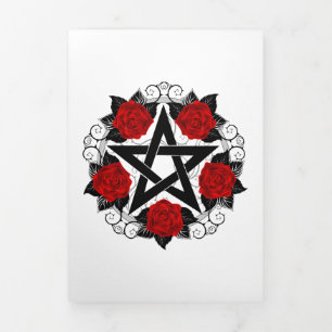 Pentagram with Red Roses Tri-Fold Announcement