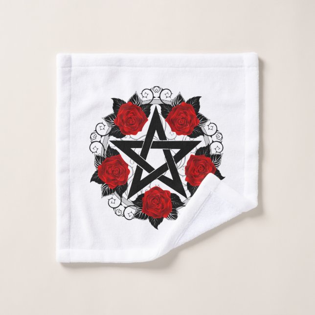 Pentagram with Red Roses Wash Cloth (Wash Cloth)