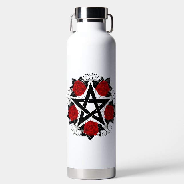 Pentagram with Red Roses Water Bottle (Front)
