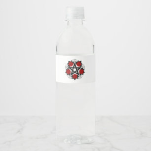 Pentagram with Red Roses Water Bottle Label