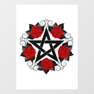Pentagram with Red Roses Window Cling