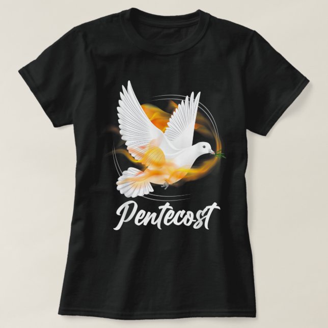Pentecost Doves Tongues Fire Flame Holy Spirit Cat T-Shirt (Design Front)
