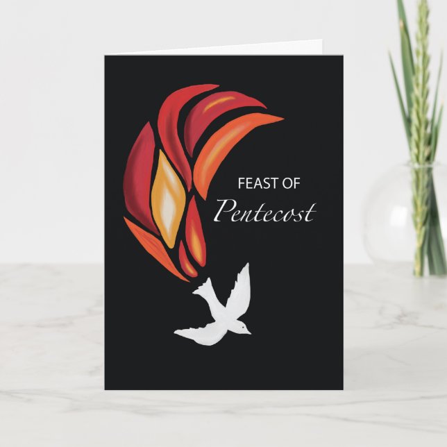 Pentecost Fire of Holy Spirit Dove on Black Card (Front)