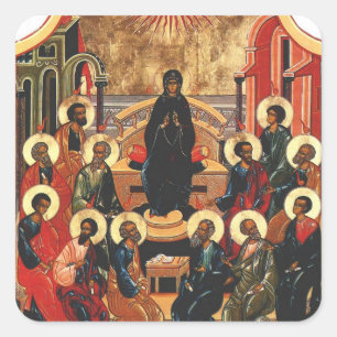 Pentecost Orthodox Christian Byzantine Icon Square Sticker