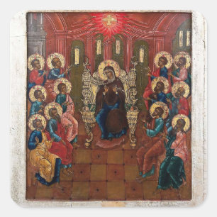 Pentecost Orthodox Christian Byzantine Icon Square Sticker