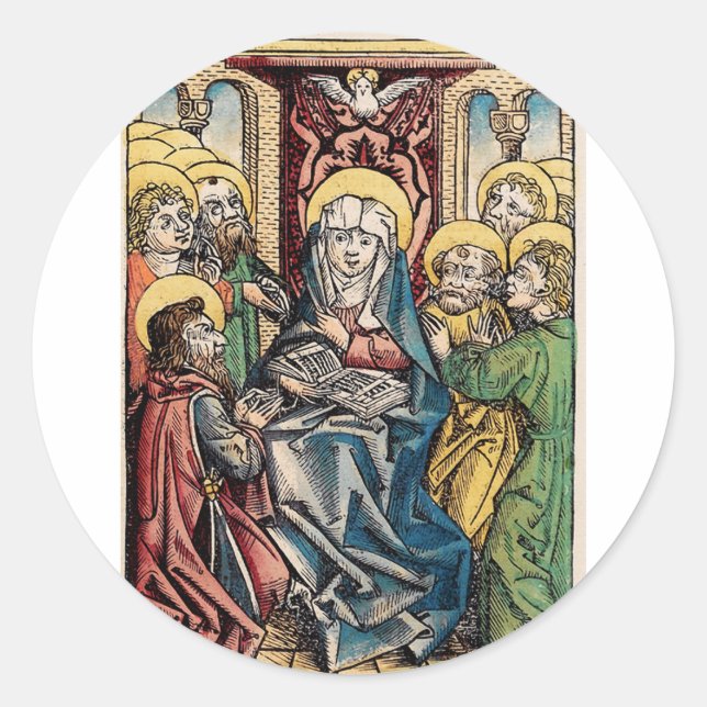 Pentecost scene after Easter Sunday Classic Round Sticker (Front)