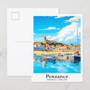 Penzance Cornwall England Travel Illustration Postcard