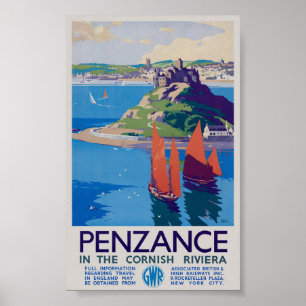 Penzance in the Cornish Riviera Vintage Poster 193