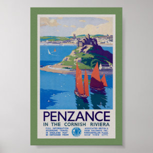 Penzance in the Cornish Riviera Vintage Poster 193