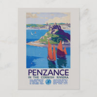 Penzance in the Cornish Riviera Vintage Poster 193