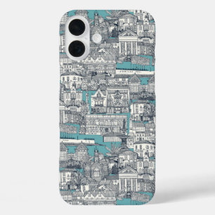 Penzance toile indigo turquoise iPhone 16 plus case