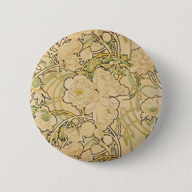 Peonies 1897 6 cm round badge (Front)