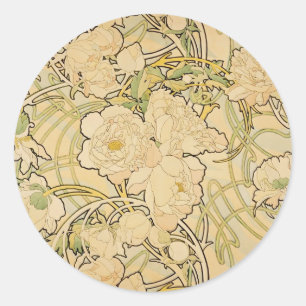 Peonies 1897 classic round sticker