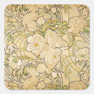 Peonies 1897 square sticker