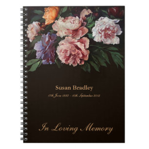 Peonies 1 Memorial Funeral Guest Book Spiral NB