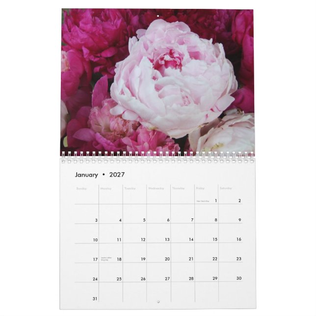 Peonies 2015 Flower Calendar (Jan 2027)