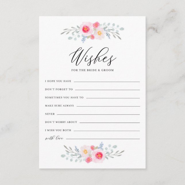 Peonies and Anemones Wishes for Bride and Groom Advice Card (Front)