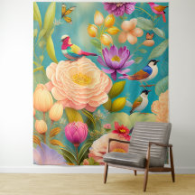Peonies and Birds in pastel colours