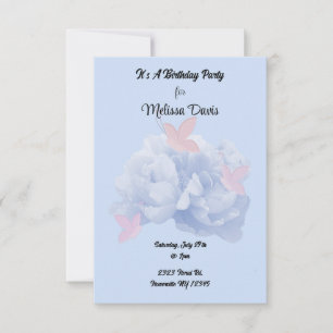 Peonies and Butterflies Pastel Birthday Invitation