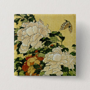 Peonies and Butterfly 15 Cm Square Badge