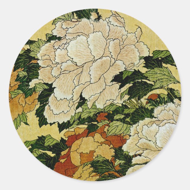 Peonies and Butterfly Classic Round Sticker (Front)