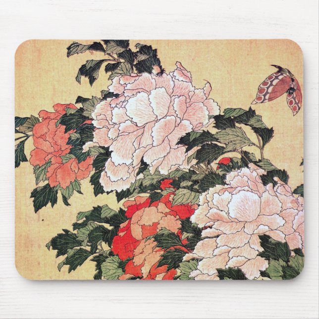 Peonies and Butterfly Hokusai Mouse Mat (Front)
