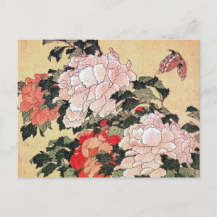 Peonies and Butterfly Hokusai Postcard