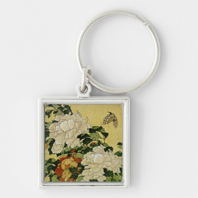 Peonies and Butterfly Key Ring (Front)
