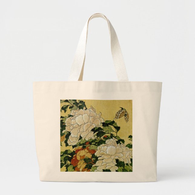Peonies and Butterfly Large Tote Bag (Front)