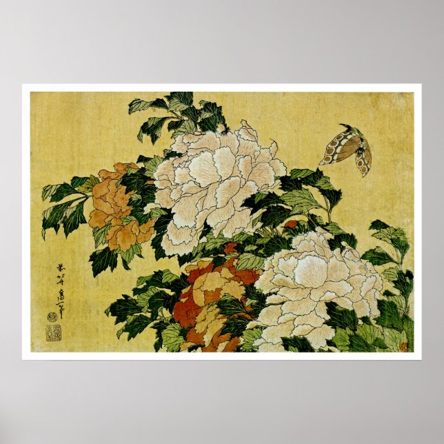 Peonies and Butterfly Poster (Front)