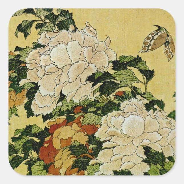 Peonies and Butterfly Square Sticker (Front)