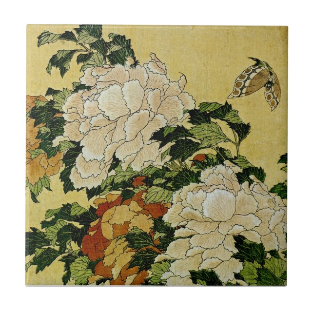 Peonies and Butterfly Tile (Front)