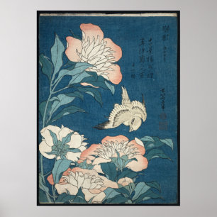 Peonies and Canary by Katsushika Hokusai 1834 Poster