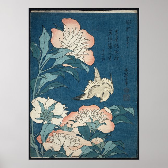 Peonies and Canary by Katsushika Hokusai 1834 Poster (Front)