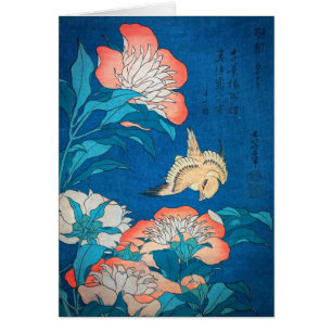 Peonies and Canary Japanese Art by Hokusai