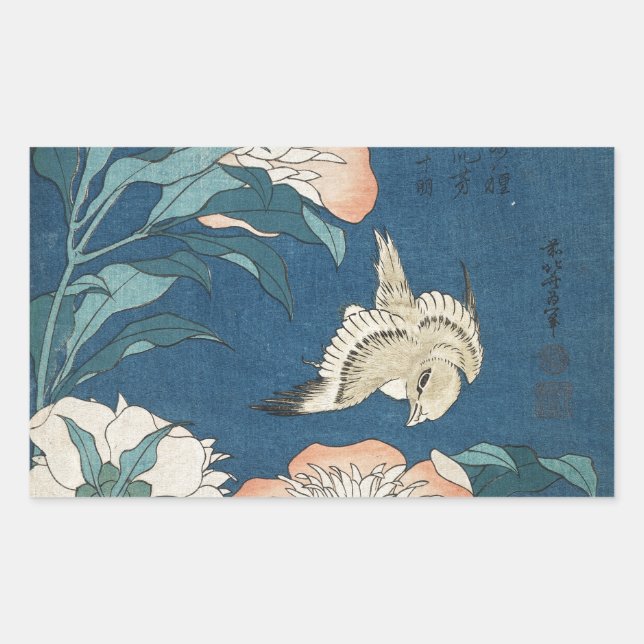 Peonies and Canary Rectangular Sticker (Front)