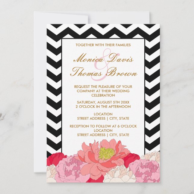Peonies and Chevrons Invitation (Front)