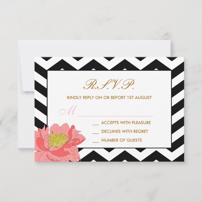 Peonies and Chevrons RSVP Card (Front)