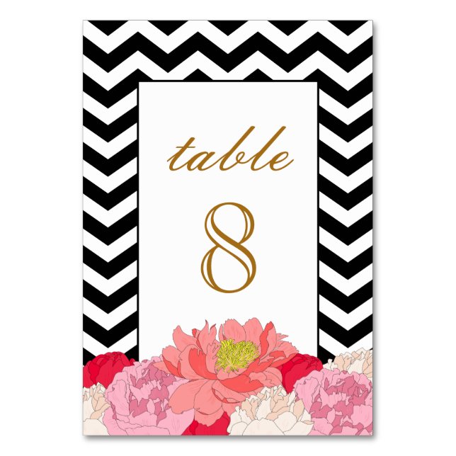 Peonies and Chevrons Table Number (Front)