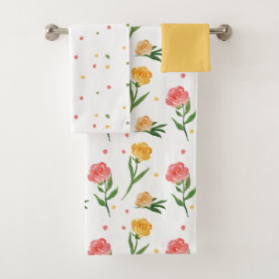 Peonies and Dots Bath Towel Set