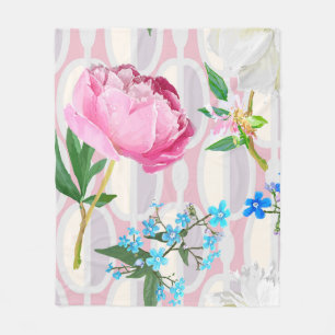 Peonies and forget-me-nots. Seamless backgroundart Fleece Blanket