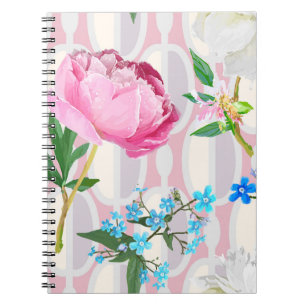 Peonies and forget-me-nots. Seamless backgroundart Notebook