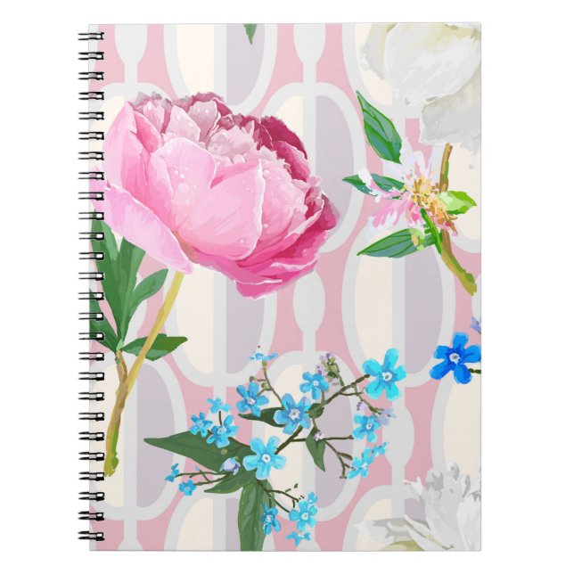 Peonies and forget-me-nots. Seamless backgroundart Notebook (Front)