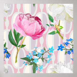 Peonies and forget-me-nots. Seamless backgroundart Poster