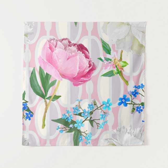 Peonies and forget-me-nots. Seamless backgroundart Tapestry (Front)