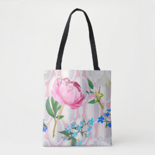 Peonies and forget-me-nots. Seamless backgroundart Tote Bag