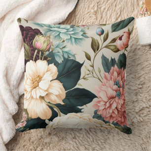 Peonies and Gardenia Seamless Floral Pattern Cushion