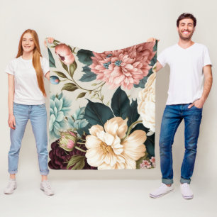 Peonies and Gardenia Seamless Floral Pattern Fleece Blanket