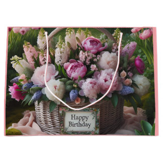  Peonies and Hyacinths for Birthday by Natasha Us  Large Gift Bag